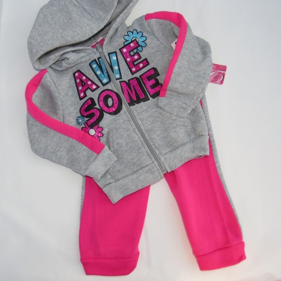 Baby Girl 2 piece Sweat Suit Hoodie and Pants - Picture 6 of 8